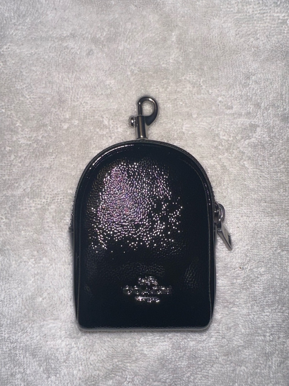 Coach Black Patent Leather Mini Zip Pouch with Silver Hardware